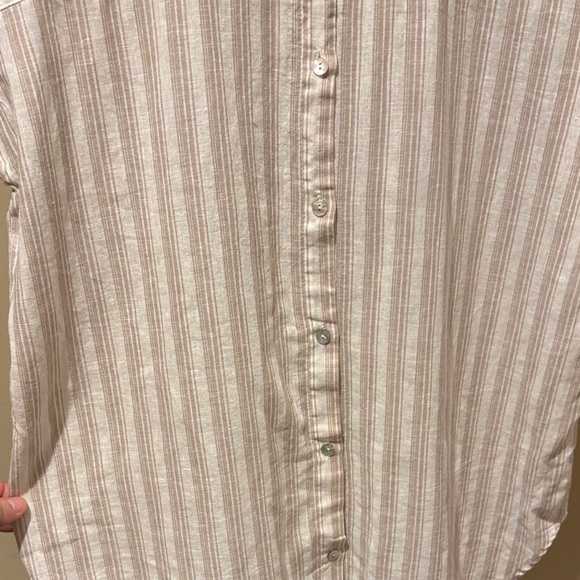 Per Se LINEN BLEND Cream Striped Button Down Shirt - Picture 4 of 4